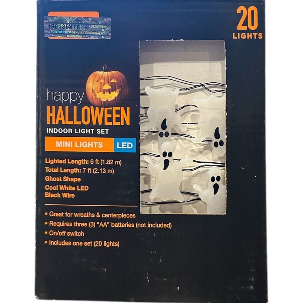Happy Halloween Indoor Ghost LED Light Set 20 Lights 7 ft